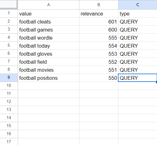 Google Search Suggestions in CSV file