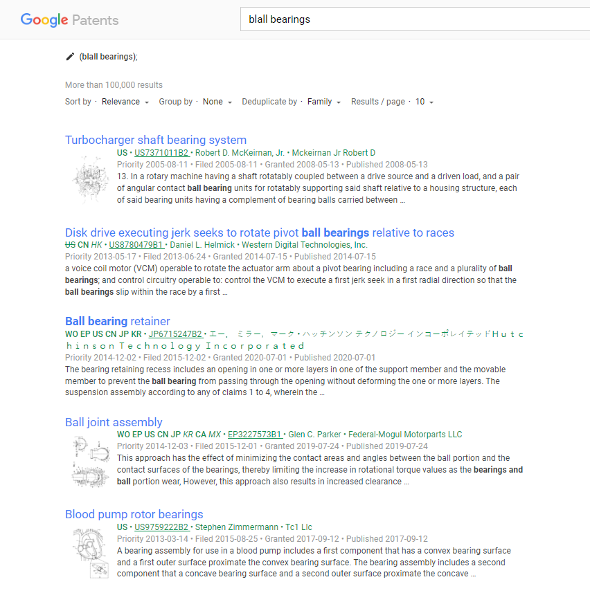Google Patent Organic Results